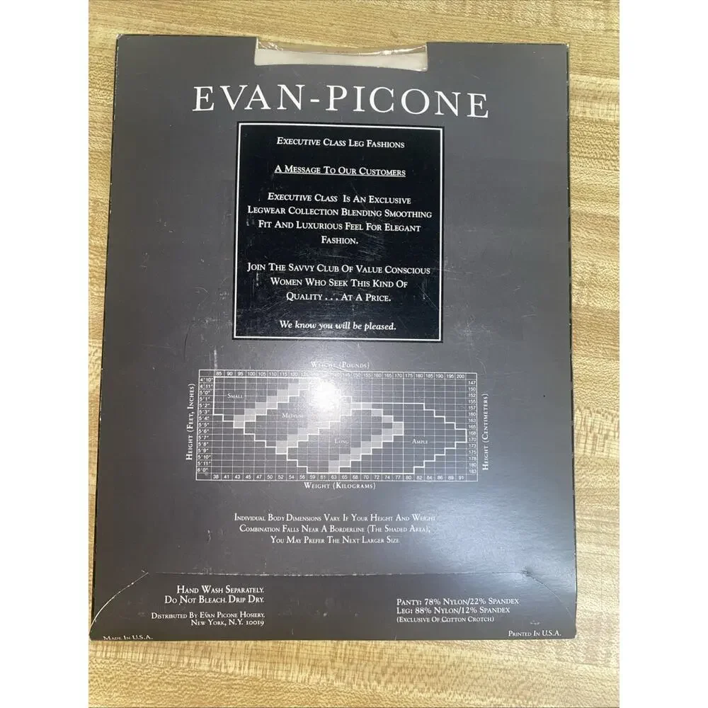 Vtg New Evan Picone Executive Class Pantyhose Sheer Lycra Light Control Top NOS